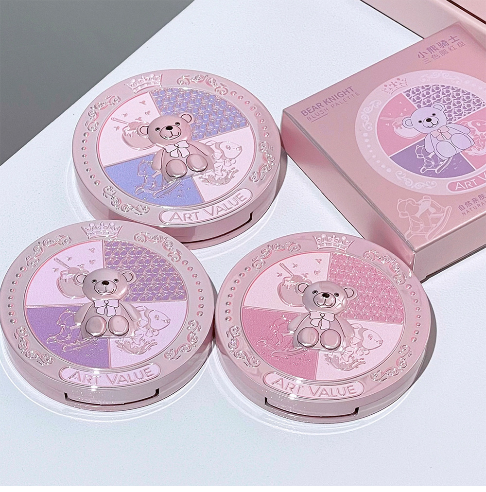 Art Value's new Bear Knight Three-color Blush plate, Rouge Plate, Makeup, Contouring and Highlighter all-in-one plate for export undefined