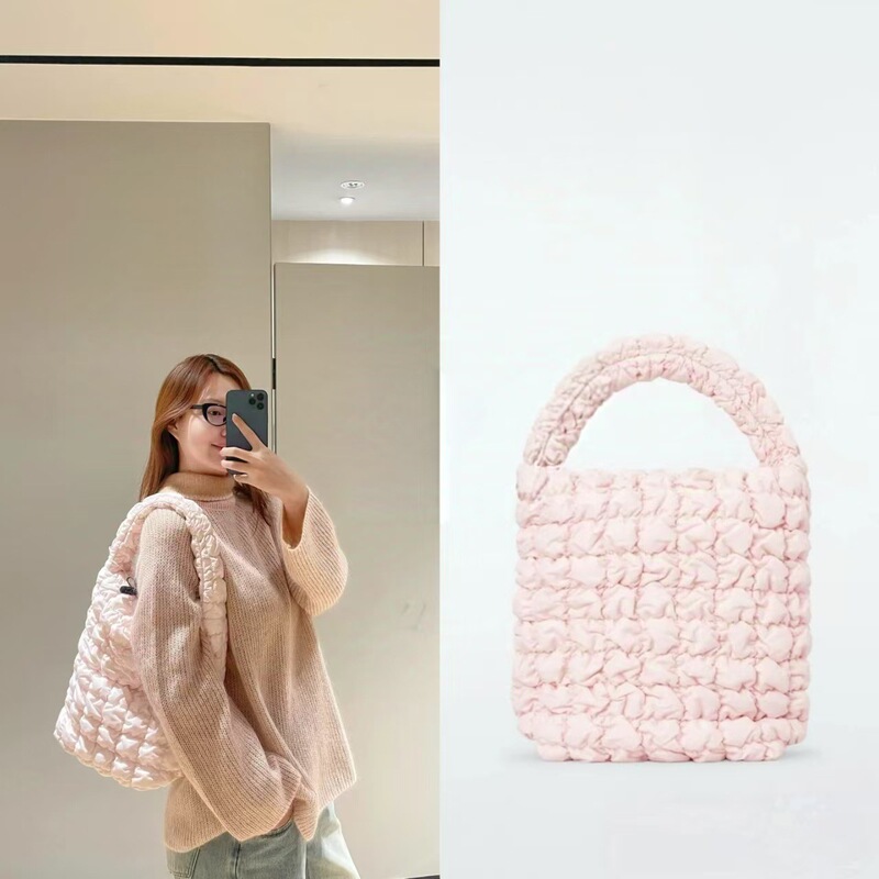 2025 Summer New Quilted Mini Vertical Pleated Large Capacity COS Pink Cloud Bag Shoulder Tote Women Bag