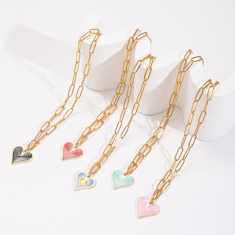 Simple Style Heart Shape Stainless Steel Alloy Enamel Plating Women's Pendant Necklace display picture 12