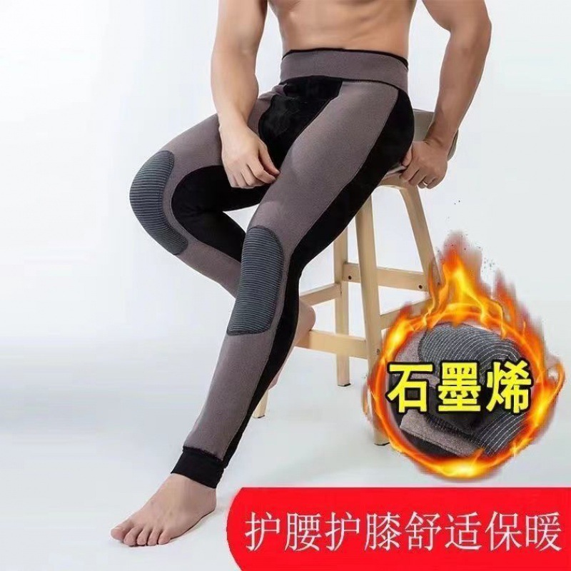 [통관] 겨울 새 면 바지 남자 기모 따뜻한 높은 허리 무릎 바지 남자 캐시미어 바지 두꺼운
