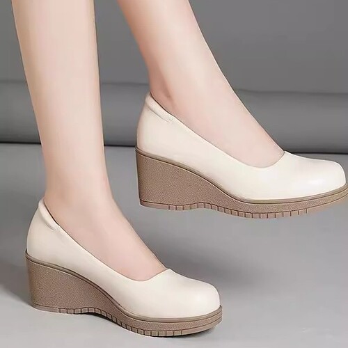 Thick sole single shoes for women in spring and autumn, shallow cut flat professional work shoes for women with soft sole mother shoes