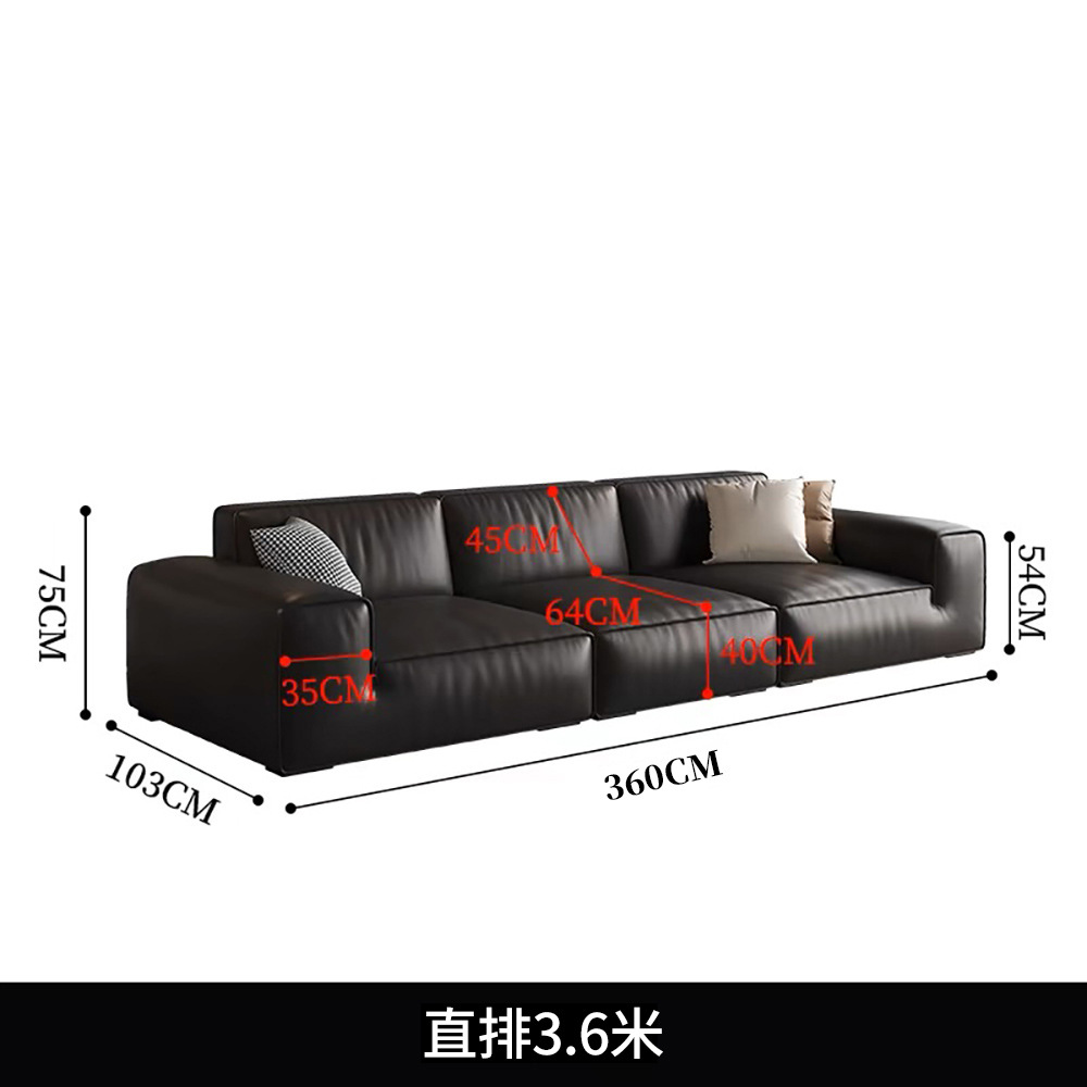 Sofá de piel de cabeza de vaca negra grande con bloque de tofu simple moderno, sala de estar, apartamento pequeño, resistente a los arañazos, cómodo, sofá de piel de vaca real image 15