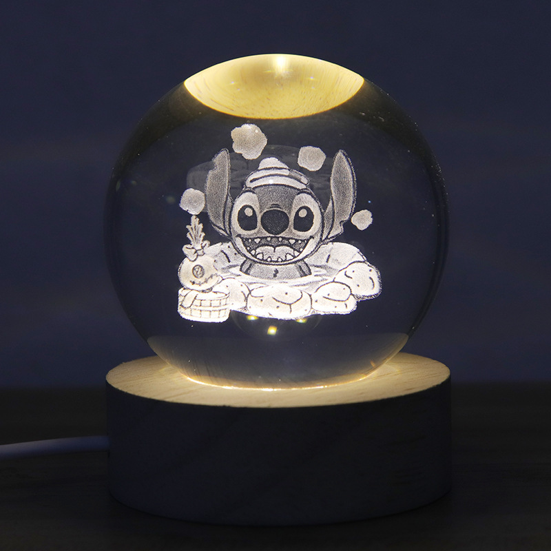 安琪外贸批发卡通水晶球发光3D内雕小夜灯桌面摆件创意礼品史迪仔|undefined