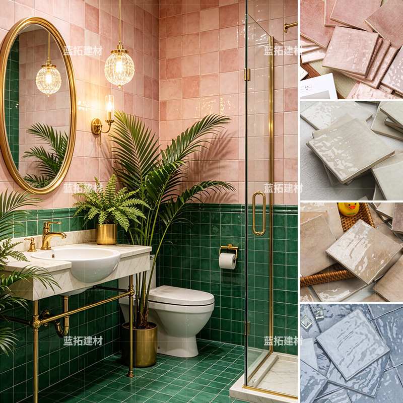 Retro Pink-Blue Small Square Tiles for Bathroom, Kitchen, Restaurant, Bar Counter, Small White Tiles for Guesthouses, Dining Areas, Milk Tea Shops, Background Wall Tiles Retro Pink-Blue Small Square Tiles for Bathroom, Kitchen, Restaurant, Bar Counter, Small White Tiles for Guesthouses, Dining Areas, Milk Tea Shops, Background Wall Tiles