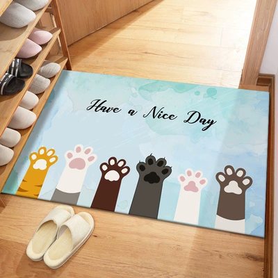Avtomobil döşəmə paspasları — Bathroom, Household Absorbent Carpet - crystal-velvet-cartoon-entrance-door-mat-six-cat-claws-4060cm