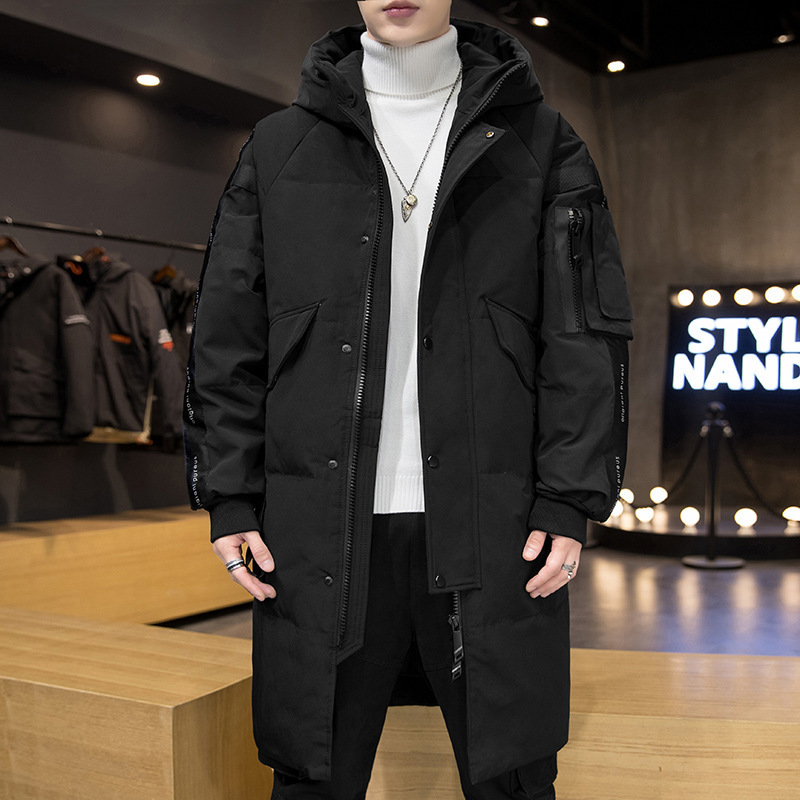 Mid-length Down Jacket Men's 2021 Winter New Korean Style Trendy White Duck Down Hooded Fashion Warm Crock Jacket