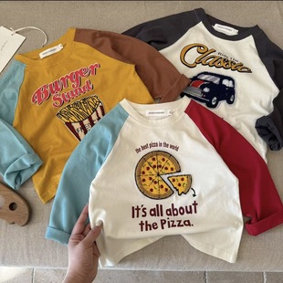 Children's T-shirt 2025 spring new boys and girls three-dimensional towel sleeve long sleeve shirt baby contrast base