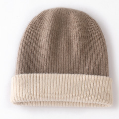 Autumn and winter color-blocked cashmere knitted warm hats, outdoor thickened ear protection woolen cold hats for middle-aged and elderly people, large head caps for men and women