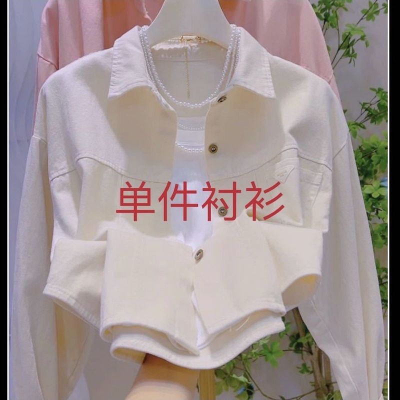 新款纯棉小个子Polo领衬衫女秋冬韩版宽松休闲衬衣上衣短款外套女|undefined