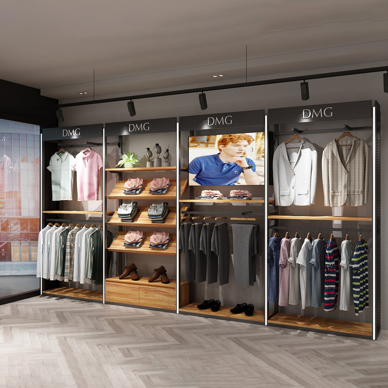 带灯休闲潮牌男装店货架商用展柜挂衣架服装店展示架陈列架落地式