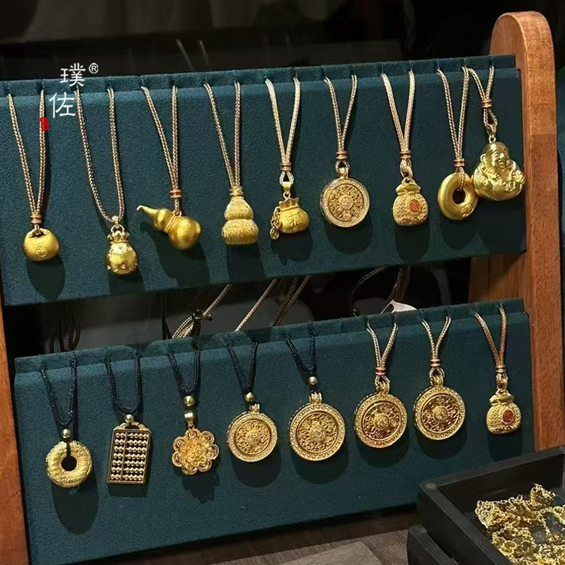 Puzuo gold shop same style sand gourd fat blessing lock bag eight treasure compass coffee ruyi rope necklace woven sweater chain
