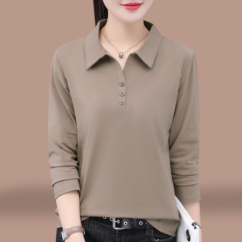 Pure Cotton Polo Shirt T-Shirt for Women Spring & Fall 2026 New Casual Loose Large Size Middle-Aged Mother Spring Long-Sleeved Top Pure Cotton Polo Shirt T-Shirt for Women Spring & Fall 2026 New Casual Loose Large Size Middle-Aged Mother Spring Long-Sleeved Top