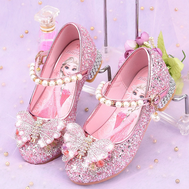 Кожаные туфли для девочек, туфли Aisha Princess с бантом, студенческие туфли с кристаллами, детские туфли на высоком каблуке, платье