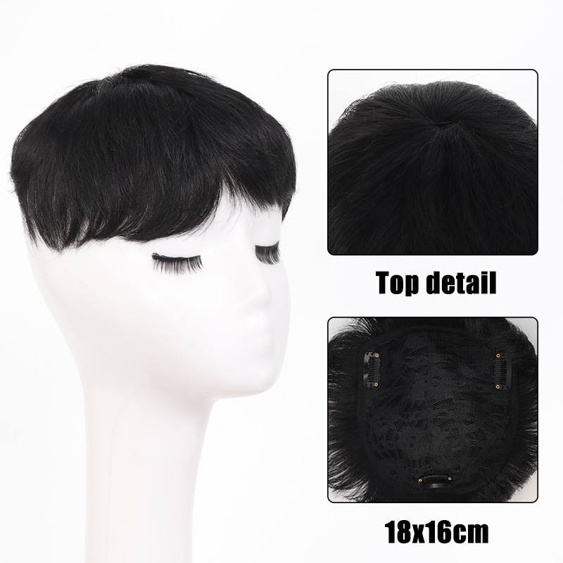 Perruque pour homme, pièce de rechange en cheveux naturels à trois cartes, pièce de perruque 18 x 16 cm, intérieur respirant_voghion.com