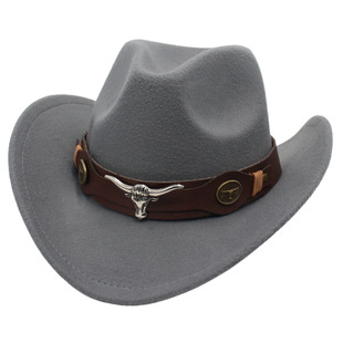 Guoluo Xizang Xizang style hat western cowboy hat cow head accessories felt hat ethnic style men's and women's hats