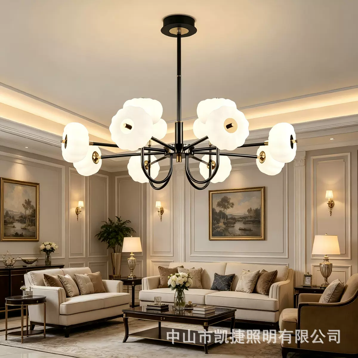 北欧轻奢吊灯一字长条方形花瓣酒店家用LED灯具厂家直供