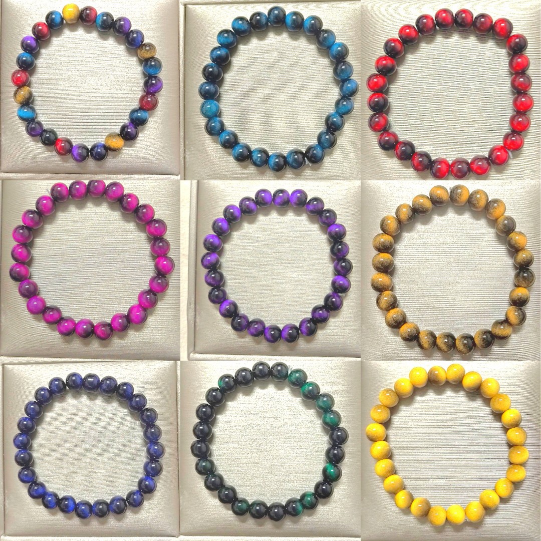 8mm仿虎眼石手串复古仿玉石希音TEMU热卖多色渐变圆珠手链