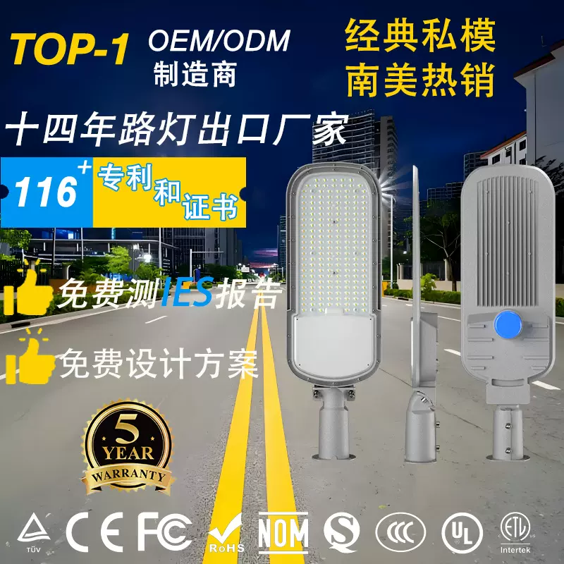 路灯市电跨境LED路灯头农村道路照明防水大功率路灯市政工程路灯