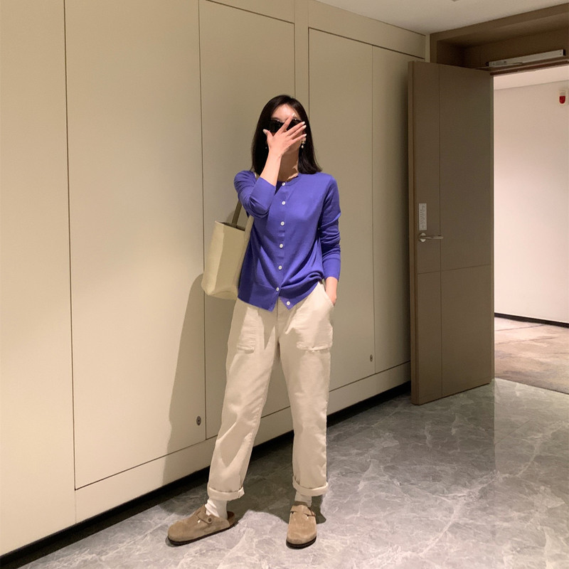 早秋女款舒适柔软经典刺绣百搭日常通勤老钱风6色针织长袖开衫|undefined