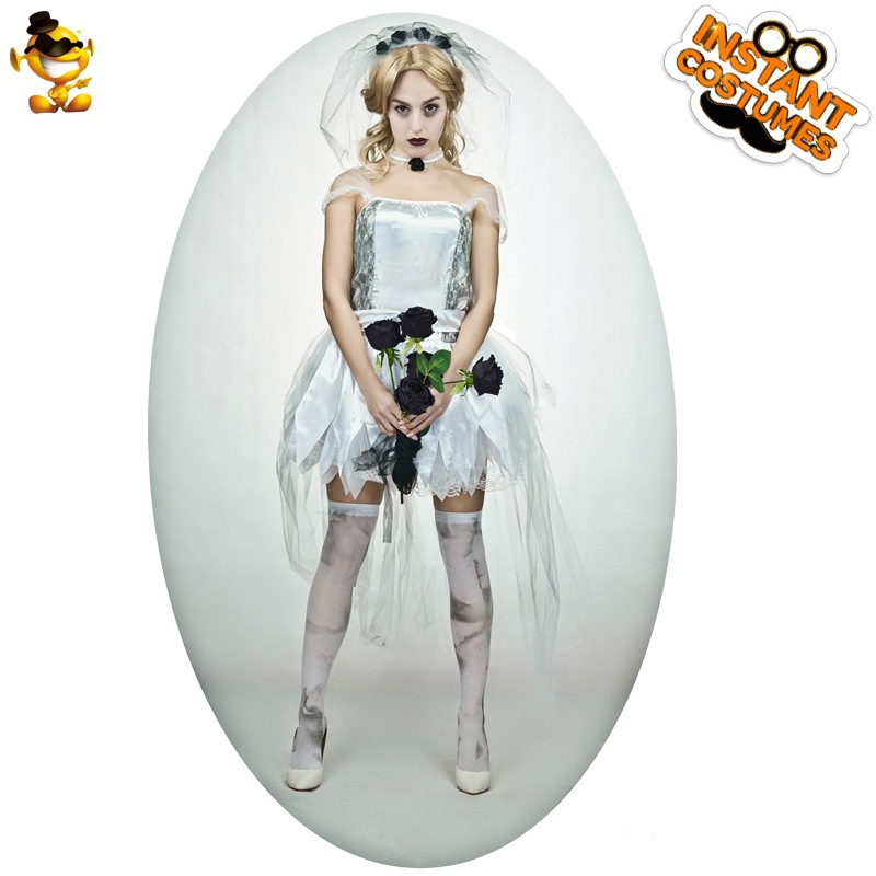 Adulto de las mujeres fantasma de la novia traje de Halloween fantasma Festival Cosplay traje del partido del funcionamiento de la etapa
