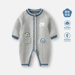 婴儿衣服连体衣男宝宝毛衣针织哈衣小月龄满月服婴幼儿秋冬爬爬服