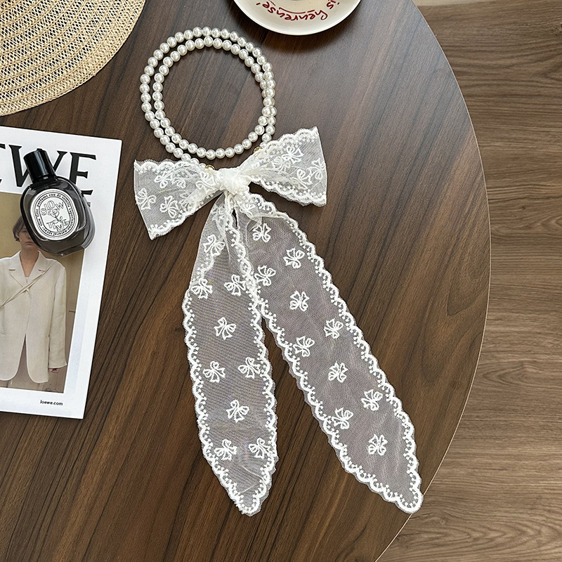 Collar de perlas Nueva bufanda de seda de encaje con cadena de clavícula francesa