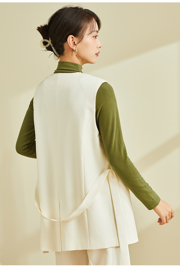 Áo vest gile nữ không tay phong cách retro, thiết kế độc đáo mặc xuân thu — Áo Vest Đen (không có cổ áo) chi tiết 8
