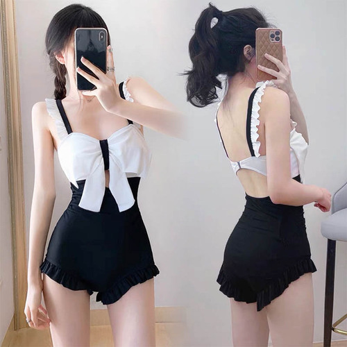 New swimsuit women's wholesale one-piece ruffle professional swimwear bow backless spa