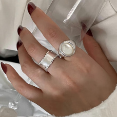 小眾設計感月光石戒指女簡約個性冷淡風高級感輕奢寶石銀戒指百搭