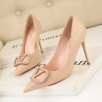 323-5 European and American wind fashion high heels for women's shoes high heel with shallow mouth party pointed metal buckles contracted single shoes