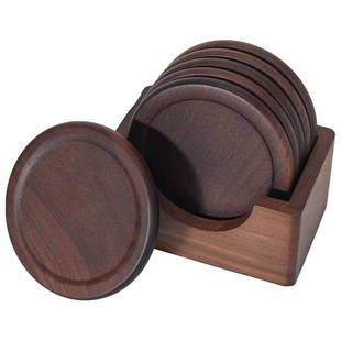 Dongguan Bamboo and Wood Products Manufacturer Customized Coffee Cup Solid Wood Spray-Painted Coaster Burnt Wood Round Insulation Mat