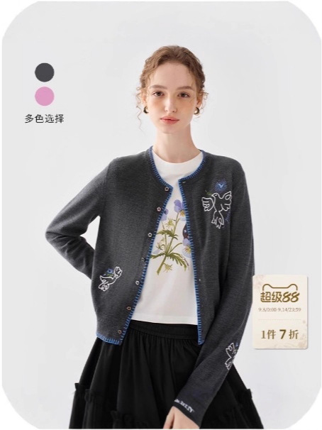 茶*溢彩花朵扣针织开衫艺术绣花2025早秋新|undefined