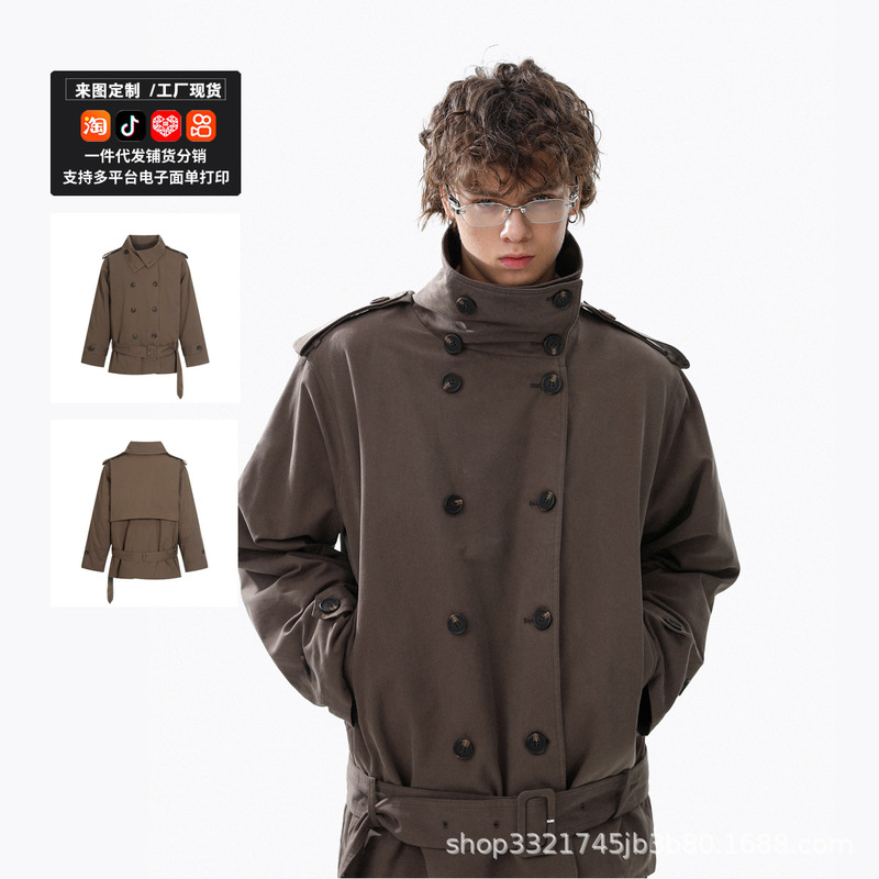 American-Style Double-Breasted Mid-Length down Jacket Trench Coat for Men and Women, Winter Retro Loose Versatile Windproof Coat Factory Direct Sale