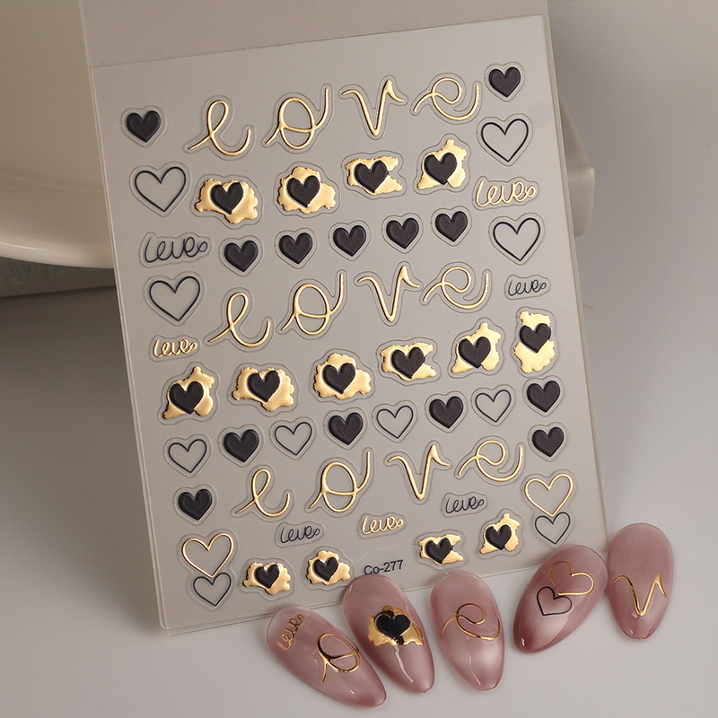 Cyber Celebrated Nail Art Professional Bronzing Line Love Nail Decorative Sticker DIY Sticker Heart-shaped Metal Nobles