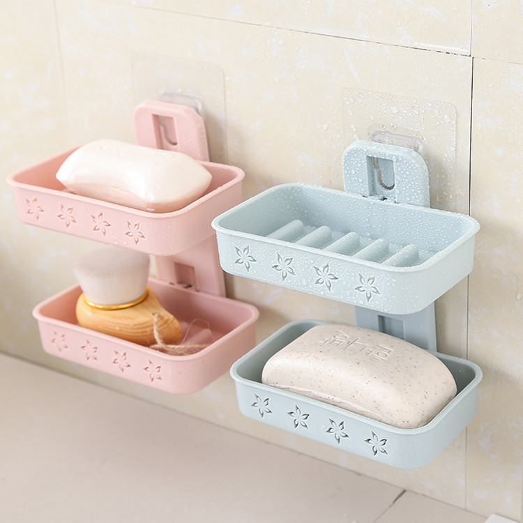 雙層肥皂盒瀝水吸壁式衛生間壁挂創意浴室香皂架置物免打孔托盤