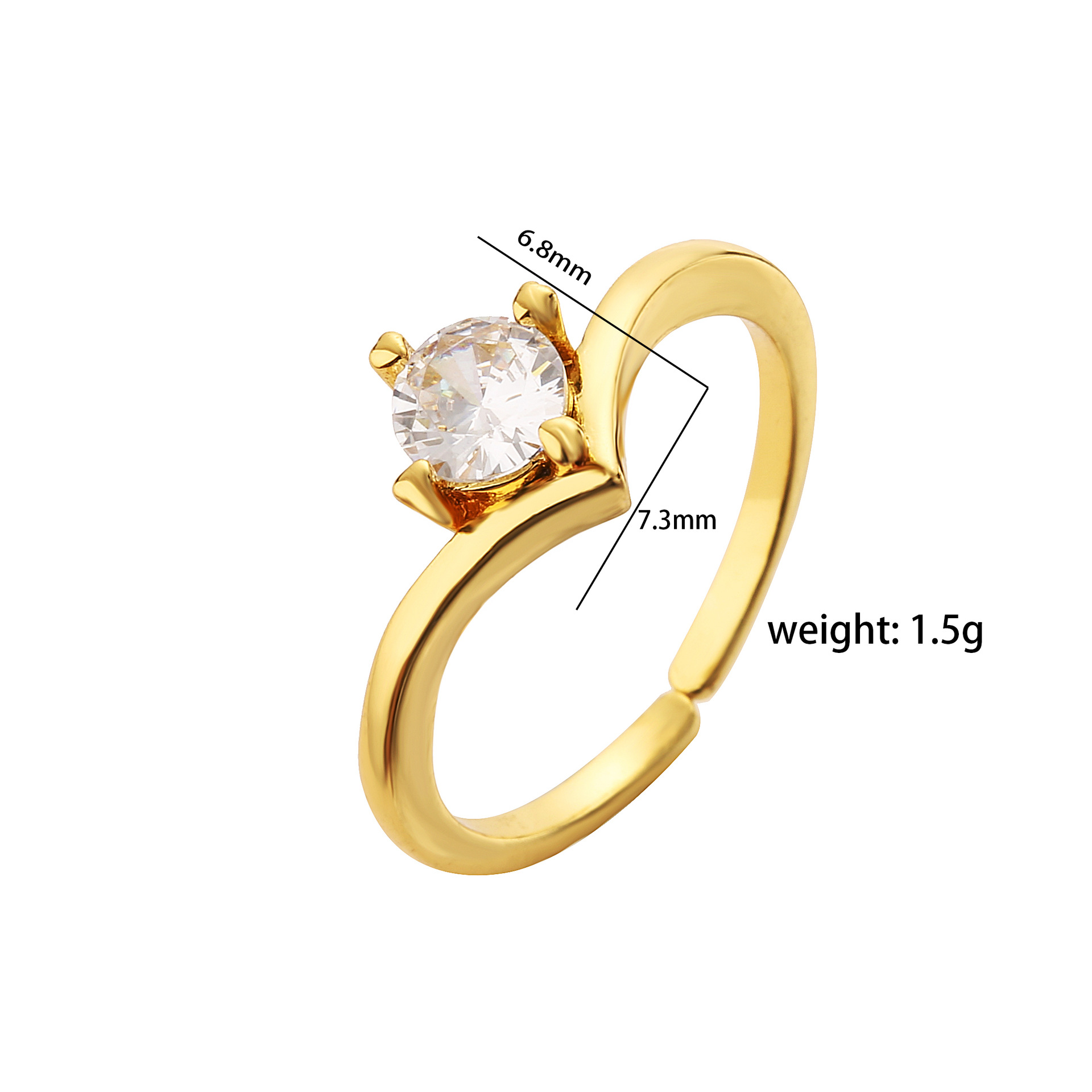 Simple Style Round Copper Inlaid Zircon Open Ring