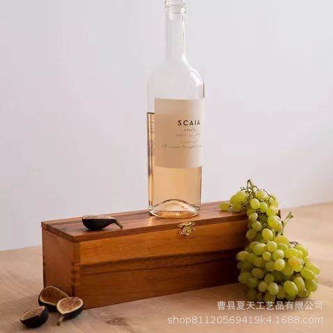 厂家批发红酒包装礼盒木制翻盖带锁扣葡萄酒包装盒单支装红酒木盒