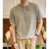 ZH8106-MW夏季百搭T恤休闲短款男装老钱风通勤针织短袖OLO衫，男装针织衫/毛衣，星座614