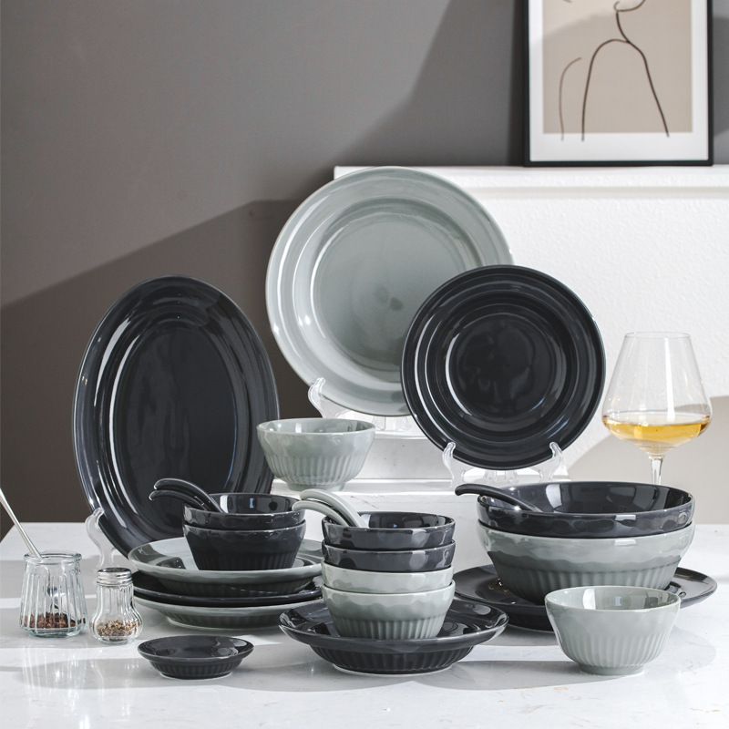 Wholesale Tableware Gift Box suit High Grade Grey Dishes Household Ceramic Plate Dinner Plate Nordic Dishes Full Set Rice Bowl Wholesale Tableware Gift Box suit High Grade Grey Dishes Household Ceramic Plate Dinner Plate Nordic Dishes Full Set Rice Bowl