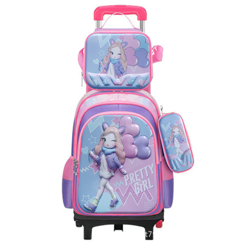 Fábrica directa transfronteriza de estudiantes de primaria tracción tres piezas conjunto tracción mochila de dibujos animados lindo nuevo tipo de mochila