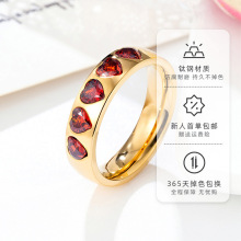 跨境镶钻锆石爱心戒指钛钢镀18k金高级感指环女小众轻奢饰品批发