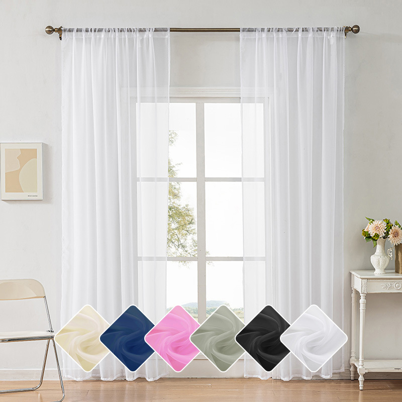 Temu Finished Product Dropshipping Foreign Trade Cross-Border Solid Color Polyester Curtain Sheer Semi-Blackout Window Screen Factory Wholesale