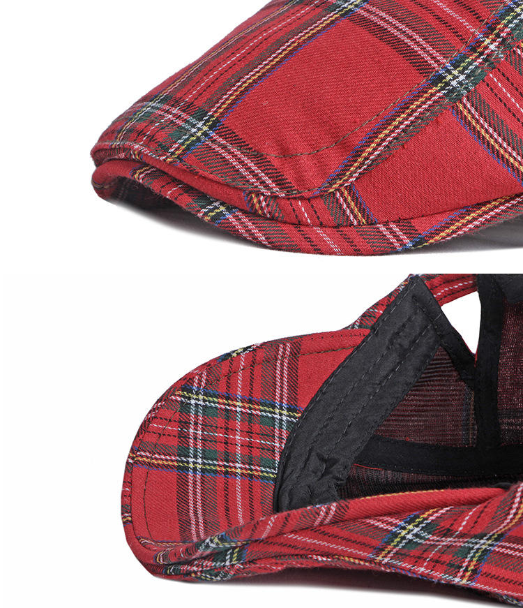 Unisex Thin breathable cap Men's vintage beret Women's bud Cap casual plaid forward hat_voghion.com