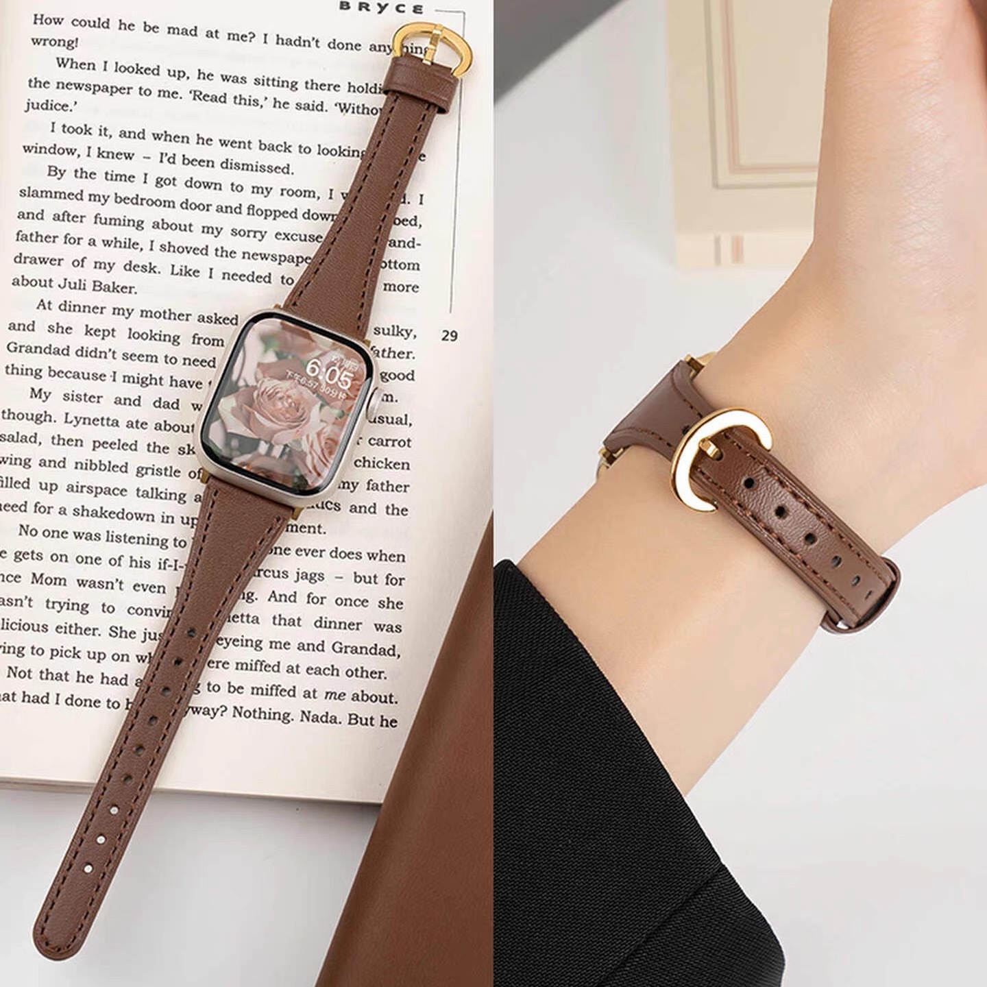 Suitable for Applewatch Strap S11 Apple S10 Genuine Leather Women's High-End Horseshoe Buckle iWatch Watch Strap