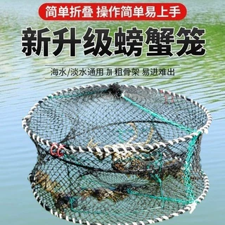海用螃蟹笼蟹笼加粗加重折叠圆形弹簧笼子抓螃蟹笼海边捕蟹网