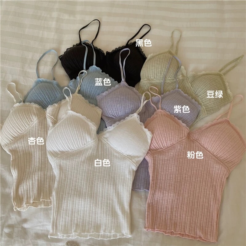 Lace Side Camisole Threaded Vest Women's Sweet and Hot Slim-fit Short Pure Style Beautiful Back Top Outer Wear Low Collar Tube Top Lace Side Camisole Threaded Vest Women's Sweet and Hot Slim-fit Short Pure Style Beautiful Back Top Outer Wear Low Collar Tube Top