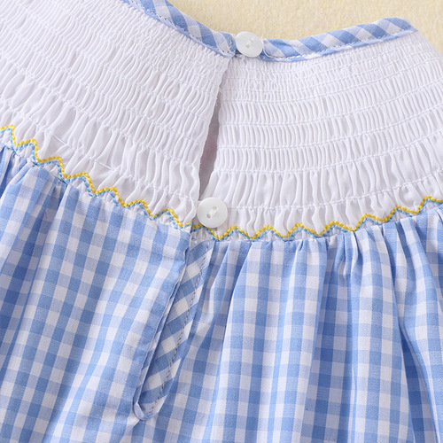 Summer Thin Girl's Skirt, Korean Style Sleeveless Checkered Dress with Cute Bear Embroidery, Heavy Work Ruffle Princess Dress, Cotton