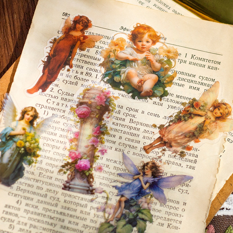 仙子的花园PET贴纸 复古可爱仙子装饰小图案手账diy拼贴画 30张入