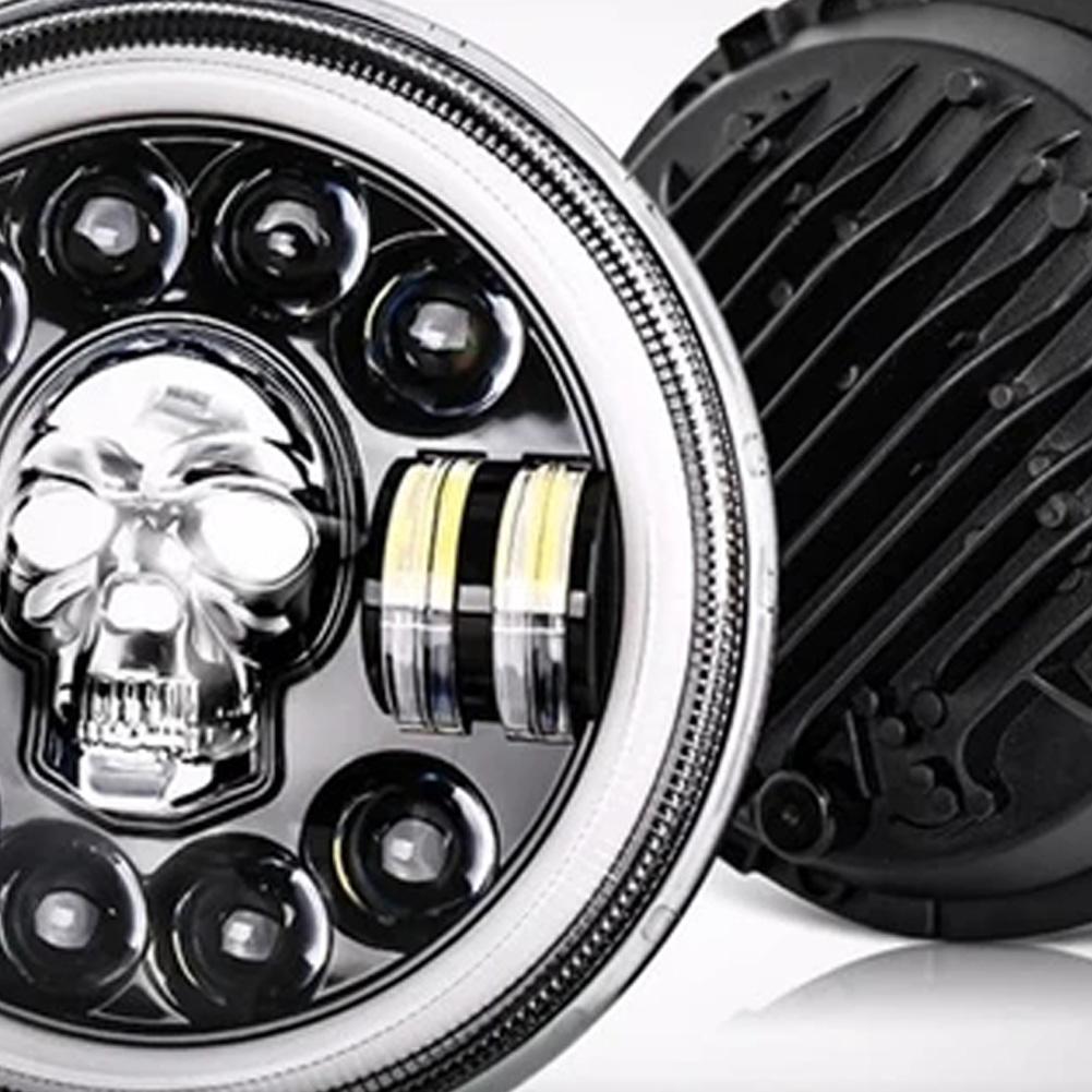 7inch Wrangler Harley Headlight Motorcycle Led High and Low Beam Round Colorful Skull Headlight Set