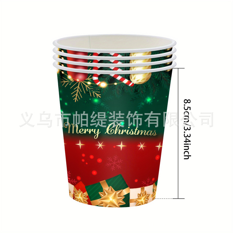 新しい赤と緑のクリスマスデコレーションギフトパーティーデコレーション使い捨て紙皿ペーパータオルテーブルクロス食器セット用品|undefined
